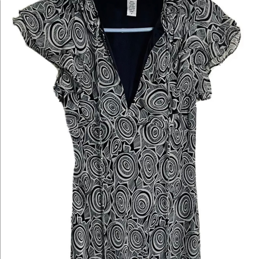 Diane Von Furstenberg Silk Ruffle Sheer Midi Dress Women Black/Silver Geo Size 2